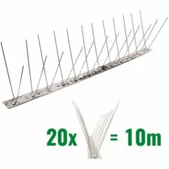 PESTSYSTEMS 10 Mètre Pics Anti Pigeons 2 Rangées V2A - Solution De Qualité Pour Contrôle Des Oiseaux Base D'acier Inoxidable De Contrôle Des Oiseaux