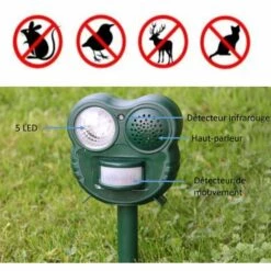 SOLDELA Chasse Nuisibles - Répulsif Chien, Chat, Oiseau - Flash 5 LED - Détecteur De Mouvements -Outil d'entretien du jardin Soldes 13376860 5