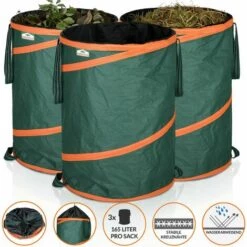 GARDEBRUK - 3x Sac De Déchets De Jardin 165L Max. 30kg Par Sac Tissu Renforcé Hydrofuge Ordures Bac