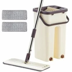 ZEBRAA Balai Magique Et Seau Essoreur Set + 2 Serpillères Balai Plat Rotatif à 360° Et Seau