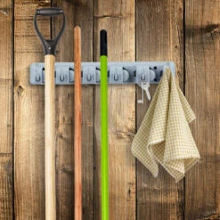 Relaxdays Porte-balai En Fixation Murale, 5 Supports Muraux, 5 Crochets, Rangement à Outils Pour Le Mur, 40 Cm, PP, Gris -Outil d'entretien du jardin Soldes 23713357 3