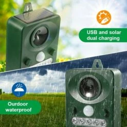 BEARSU Répulsif Chat Ultrason, Répulsif Étanche Charge De Solaire Ou De USB, Fréquence Réglable Répulsif Animaux Et LED Lampe Les Chats, Les Chiens Et Les Renard Pour Jardins Et Champs -Outil d'entretien du jardin Soldes 26292288 3