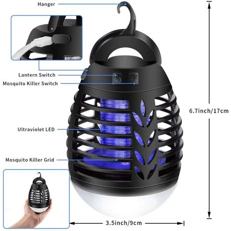 LITZEE Lampe Anti Moustique, 2 Dans 1 Lanterne Camping Tente LED Lampe Piège à Moustiques, Etanche Avec 2200mAh Batterie Rechargeable Pour Camping 5 LITZEE Lampe Anti Moustique, 2 Dans 1 Lanterne Camping Tente LED Lampe Piège à Moustiques, Etanche Avec 2200mAh Batterie Rechargeable Pour Camping – Image 3