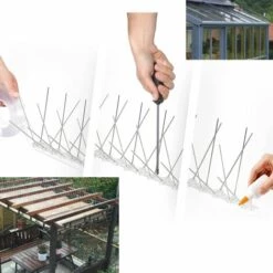 SUNFLOWER Anti Pigeon 3 Mètres De Pics Anti Pigeon En Acier Inoxydable 4 Rangées Longueur Totale 300 Cm 6 Éléments De 50 Cm Répulsif Oiseaux Avec Fermeture Par Clic Et Points De Rupture Prédéterminés -Outil d'entretien du jardin Soldes 37076098 3