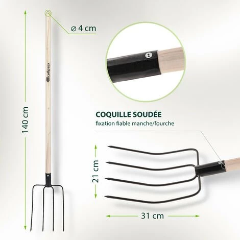 SIBRTECH - Fourche 4 Dents - 185 X 270 Mm - Manche En Bois 6 SIBRTECH - Fourche 4 Dents - 185 X 270 Mm - Manche En Bois – Image 4