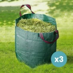 SKY LANTERN Lot 3 Sac Jardinage 272L Avec Poignées - Sac Jardinage Dechets Imperméable - Sacs à Déchets De Jardin Pliables, Résistants Pour Déchets Végétaux - Vert