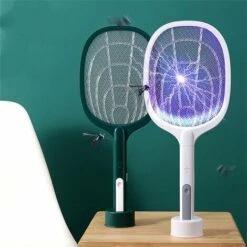 KARTOKNER Batterie Au Lithium De Protection En Maille Raquette Anti Moustique Electrique Rechargeable LED Tapetteà Mouches USB Rechargeable Tue Mouche Electrique Répulsifs À Mouches (vert) -Outil d'entretien du jardin Soldes 49344473 4