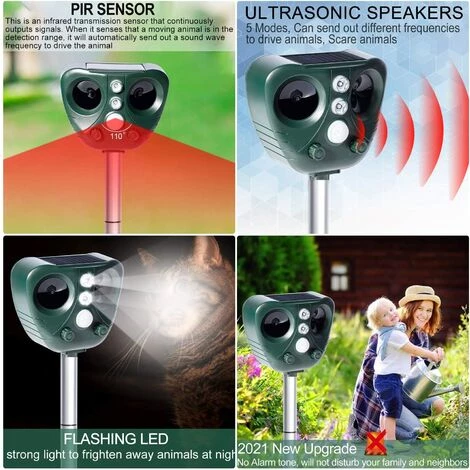 GUAZHUNIFR Répulsif Chat Ultrason Solaire Exterieur Répulsif Animaux Fréquence Réglable Répulsif à Ultrason Sonore Imperméable Prévenir Chiens Chats Fox Squirrels Souris Pour Jardins, Champs, Pépinières (vert),Guazhuni 6 GUAZHUNIFR Répulsif Chat Ultrason Solaire Exterieur Répulsif Animaux Fréquence Réglable Répulsif à Ultrason Sonore Imperméable Prévenir Chiens Chats Fox Squirrels Souris Pour Jardins, Champs, Pépinières (vert),Guazhuni – Image 4