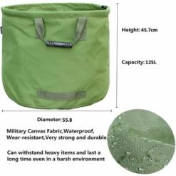 SUPERMARKET Sac De Jardinage 125L Extra-Robuste Avec Poignées, Sac De Ramassage Feuilles Verte Avec Toile Militaire (H45.7 Cm, D55.8 Cm)，Superma -Outil d'entretien du jardin Soldes 52489211 5