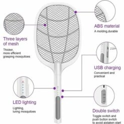 QERSTA Raquette Anti Moustique Electrique Insectes Tue Mouche Electrique 2 In 1 USB Moustique Lampe Lumière Led Uv Tapette à Moustiques électrique Zapper Raquette Tuer Moustiques Pour Mouches De Mites -Outil d'entretien du jardin Soldes 52694393 3
