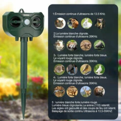 MERKMAK Repulsif A Ultrasons Solaire Exterieur Impermeable 5 Niveaux De Frequence Reglables Avec Lumiere LED Puissante Et Son D'alarme -Outil d'entretien du jardin Soldes 54079901 3