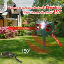 MERKMAK Repulsif A Ultrasons Solaire Exterieur Impermeable 5 Niveaux De Frequence Reglables Avec Lumiere LED Puissante Et Son D'alarme -Outil d'entretien du jardin Soldes 54079901 4