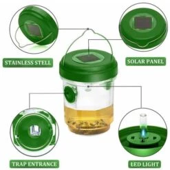 MERKMAK Lot De 2 Pieges A Guepes Suspendus A Energie Solaire Avec Lumiere LED Anti-abeilles Non Toxiques Reutilisables Vert -Outil d'entretien du jardin Soldes 55886524 2