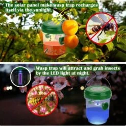MERKMAK Lot De 2 Pieges A Guepes Suspendus A Energie Solaire Avec Lumiere LED Anti-abeilles Non Toxiques Reutilisables Vert -Outil d'entretien du jardin Soldes 55886524 3