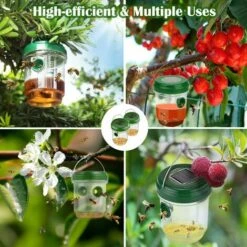 MERKMAK Lot De 2 Pieges A Guepes Suspendus A Energie Solaire Avec Lumiere LED Anti-abeilles Non Toxiques Reutilisables Vert -Outil d'entretien du jardin Soldes 55886524 5