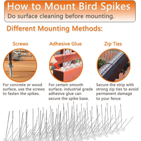 Randaco Défense Contre Les Oiseaux 5 Rangées De Pics Anti-oiseaux Protection Corbeau 3-12m Anti-pigeons - Argent 7 Randaco Défense Contre Les Oiseaux 5 Rangées De Pics Anti-oiseaux Protection Corbeau 3-12m Anti-pigeons - Argent – Image 5