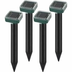 FVBJD Lot De 4 Répulsifs à Ultrasons Carrés à énergie Solaire - Répulsif à Taupes Soniques - Répulsif à Taupes - Répulsif Pour Campagnols - Pour Pelouse De Jardin Et De Cour, Répulsif Anti-rongeurs