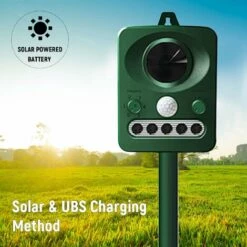 HAPPYSHOPPING ZN-AZ-QNQ-001 Repulsif D'oiseaux A Ultrasons Solaire Exterieur, Double Charge Solaire Et USB, Conception Etanche, Batterie Integree, Vert Herbe -Outil d'entretien du jardin Soldes 59851993 3