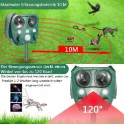 MINKUROW Répulsif Pour Animaux à Ultrasons Solaire, Répulsif Pour Animaux De Peur Des Chats, Répulsif Pour Martres Avec Détecteur De Mouvement Et Flash Pour Chats, Cerfs, Rats, Chiens, Oiseaux -Outil d'entretien du jardin Soldes 60016292 2