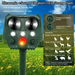 MINKUROW Répulsif Pour Animaux à Ultrasons Solaire, Répulsif Pour Animaux De Peur Des Chats, Répulsif Pour Martres Avec Détecteur De Mouvement Et Flash Pour Chats, Cerfs, Rats, Chiens, Oiseaux -Outil d'entretien du jardin Soldes 60016292 3