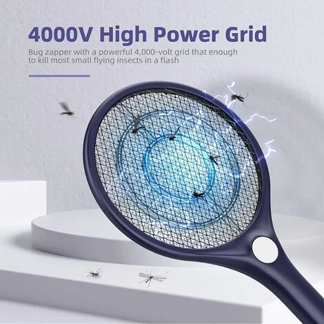 ZOLGINAH Raquette Electrique Insectes 4000V, USB Rechargeable Raquette Anti Moustique Avec Base, Éclairage LED, Double Couche De Protection En Maille, Efficace Contre Les Insectes Et Moustiques, Bleu 4 ZOLGINAH Raquette Electrique Insectes 4000V, USB Rechargeable Raquette Anti Moustique Avec Base, Éclairage LED, Double Couche De Protection En Maille, Efficace Contre Les Insectes Et Moustiques, Bleu – Image 2
