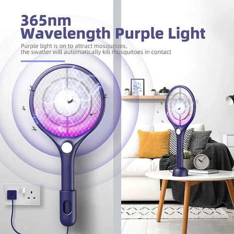 ZOLGINAH Raquette Electrique Insectes 4000V, USB Rechargeable Raquette Anti Moustique Avec Base, Éclairage LED, Double Couche De Protection En Maille, Efficace Contre Les Insectes Et Moustiques, Bleu 5 ZOLGINAH Raquette Electrique Insectes 4000V, USB Rechargeable Raquette Anti Moustique Avec Base, Éclairage LED, Double Couche De Protection En Maille, Efficace Contre Les Insectes Et Moustiques, Bleu – Image 3