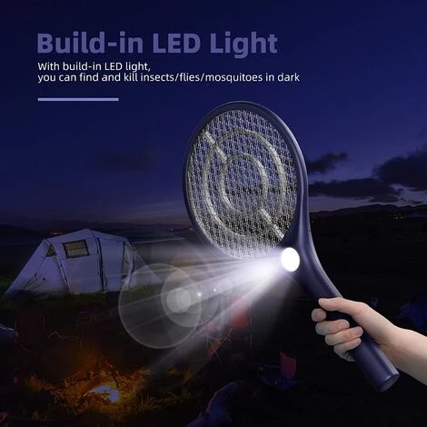 ZOLGINAH Raquette Electrique Insectes 4000V, USB Rechargeable Raquette Anti Moustique Avec Base, Éclairage LED, Double Couche De Protection En Maille, Efficace Contre Les Insectes Et Moustiques, Bleu 6 ZOLGINAH Raquette Electrique Insectes 4000V, USB Rechargeable Raquette Anti Moustique Avec Base, Éclairage LED, Double Couche De Protection En Maille, Efficace Contre Les Insectes Et Moustiques, Bleu – Image 4