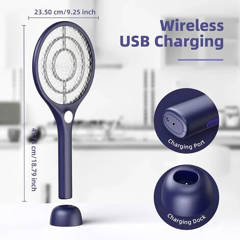 ZOLGINAH Raquette Electrique Insectes 4000V, USB Rechargeable Raquette Anti Moustique Avec Base, Éclairage LED, Double Couche De Protection En Maille, Efficace Contre Les Insectes Et Moustiques, Bleu 7 ZOLGINAH Raquette Electrique Insectes 4000V, USB Rechargeable Raquette Anti Moustique Avec Base, Éclairage LED, Double Couche De Protection En Maille, Efficace Contre Les Insectes Et Moustiques, Bleu – Image 5