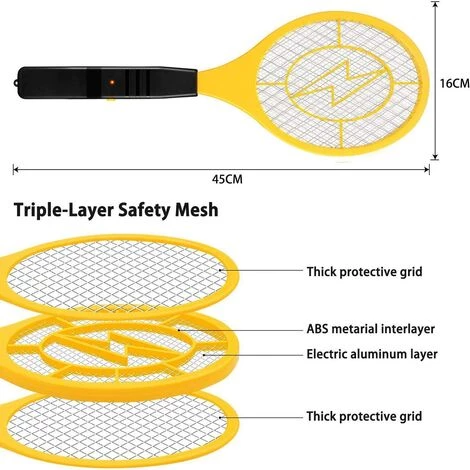 PESCE Raquette Anti Moustique Electrique Avec AA Batterie, Raquette Electrique 4000 Voltavec Pour Débarrasser Des Moustiques Et Autres Insectes, 3 Couches Protection En Maille, Jaune 4 PESCE Raquette Anti Moustique Electrique Avec AA Batterie, Raquette Electrique 4000 Voltavec Pour Débarrasser Des Moustiques Et Autres Insectes, 3 Couches Protection En Maille, Jaune – Image 2