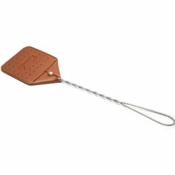 STARLIGHT Tapetteà Mouche En Cuir, SL.GT Moustique Slap Avec Manche En Métal, Tappette À Mouche Portable Pour Les Mouches Moustiques Insectes,43.2x10.8x15.5 Cm(brun)