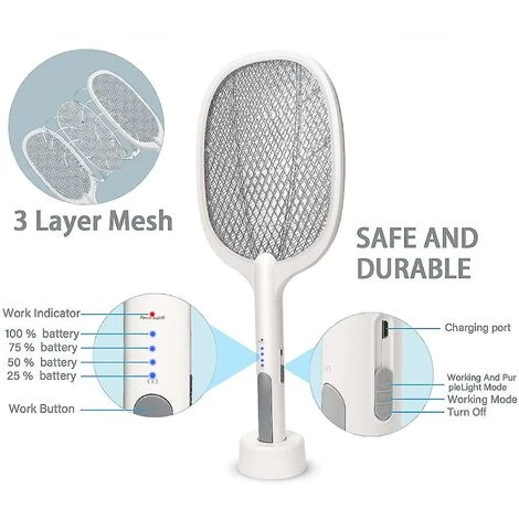 CSPARKV Tapette à Mouches électrique, Usb 2 En 1 Raquette Anti-moustiques, Maille à 3 Couches 5 CSPARKV Tapette à Mouches électrique, Usb 2 En 1 Raquette Anti-moustiques, Maille à 3 Couches – Image 3