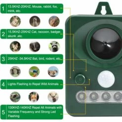 LLOVE Répulsif Chat Ultrason, Répulsif Étanche Charge De Solaire Ou De USB, Fréquence Réglable Répulsif Animaux Et LED Lampe Les Chats, Les Chiens Et Les Renard Pour Jardins Et Champs -Outil d'entretien du jardin Soldes 64871515 2