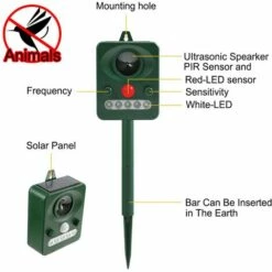 LLOVE Répulsif Chat Ultrason, Répulsif Étanche Charge De Solaire Ou De USB, Fréquence Réglable Répulsif Animaux Et LED Lampe Les Chats, Les Chiens Et Les Renard Pour Jardins Et Champs -Outil d'entretien du jardin Soldes 64871515 5
