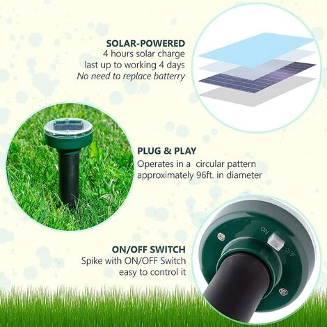 OSQI Lot De 4 Répulsifs Solaires Anti-taupes à énergie Solaire à Ultrasons Pour Animaux De Jardin, Pelouse, Jardin, Débarrassez-vous Des Taupes Campagnols Gopher Rats Rongeurs 5 OSQI Lot De 4 Répulsifs Solaires Anti-taupes à énergie Solaire à Ultrasons Pour Animaux De Jardin, Pelouse, Jardin, Débarrassez-vous Des Taupes Campagnols Gopher Rats Rongeurs – Image 3