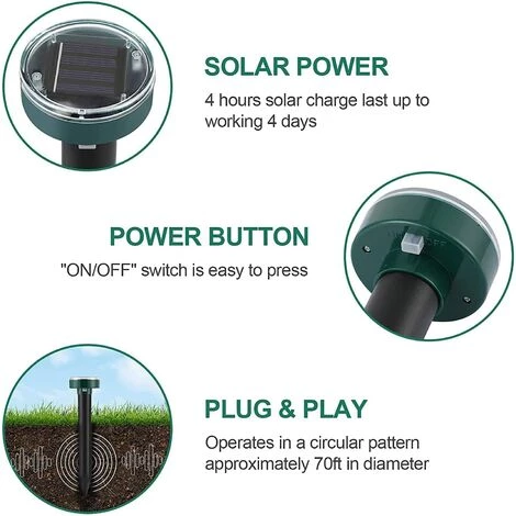 OSQI Lot De 4 Répulsifs Solaires Anti-taupes à énergie Solaire à Ultrasons Pour Animaux De Jardin, Pelouse, Jardin, Débarrassez-vous Des Taupes Campagnols Gopher Rats Rongeurs 6 OSQI Lot De 4 Répulsifs Solaires Anti-taupes à énergie Solaire à Ultrasons Pour Animaux De Jardin, Pelouse, Jardin, Débarrassez-vous Des Taupes Campagnols Gopher Rats Rongeurs – Image 4