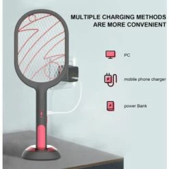 OSQI Tapette à Mouche électrique，Lampe Anti-moustiques Et Tapette à Mouche électrique 2 En 1， Rechargeable Par USB Avec Tapette à Mouches UV，Intérieur/extérieur Pour La Maison, Le Jardin, Le Camping, Le Barbecue，le Noir -Outil d'entretien du jardin Soldes 65503517 5