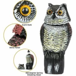 OSQI Effaroucheurs D'oiseaux De 38 Cm Pour Jardins, Leurre De Hibou Avec Tête Rotative, Leurre De Chouette De Jardin Réaliste Pour Effrayer Les Oiseaux -Outil d'entretien du jardin Soldes 65503673 5